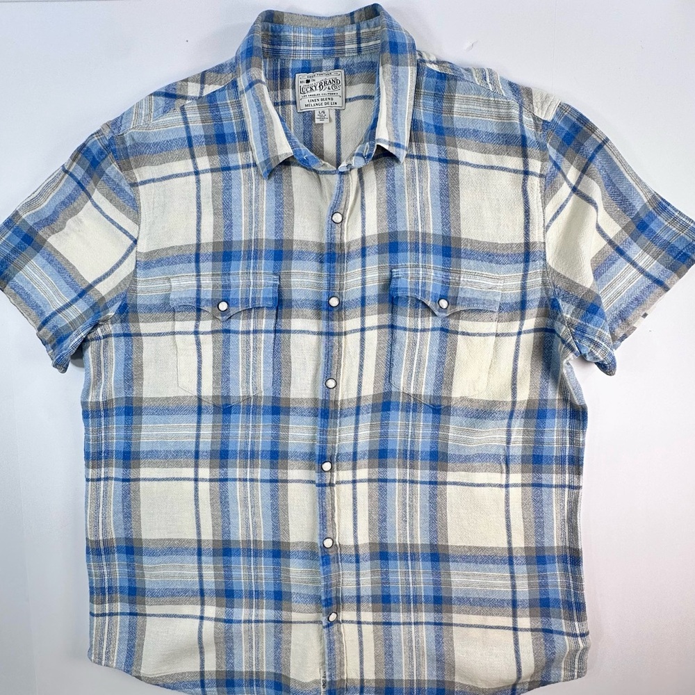 Lucky Brand Blue and White Plaid Men's Shirt